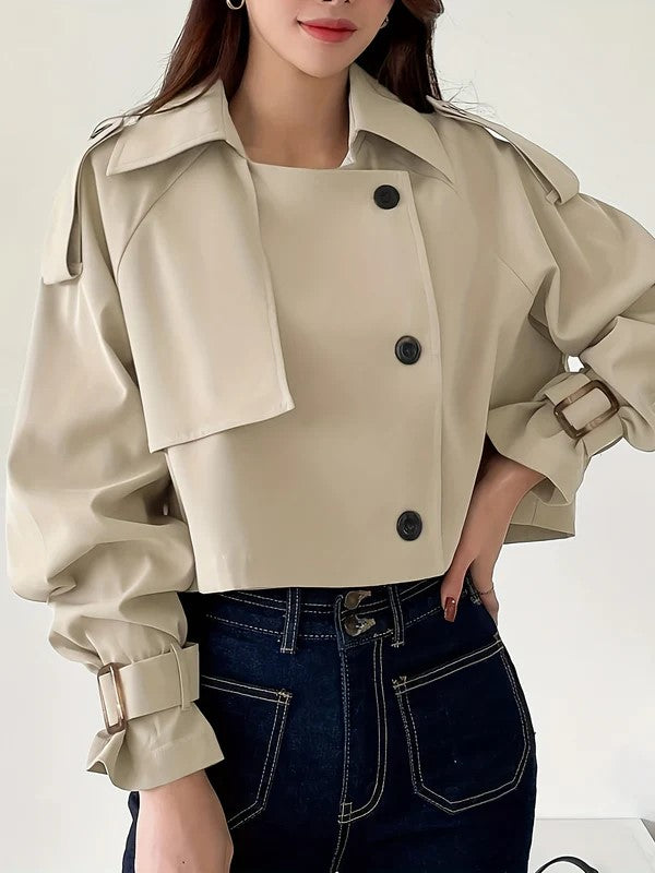 Women's Elegant Beige Trench Coat with Button Detail | Perfect for Winter And Fall