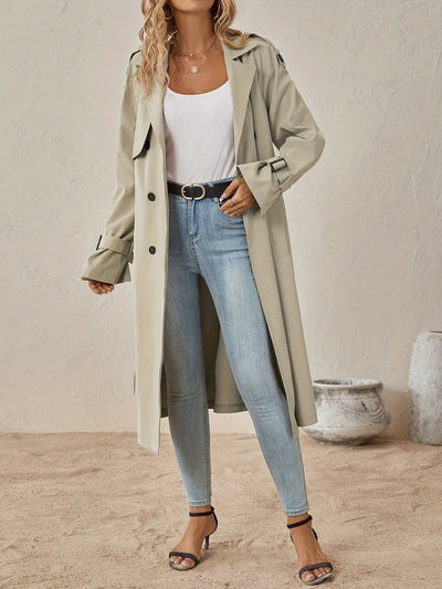 Elegant Women’s Long Sleeve Solid Color Trench Coat | Perfect for Autumn