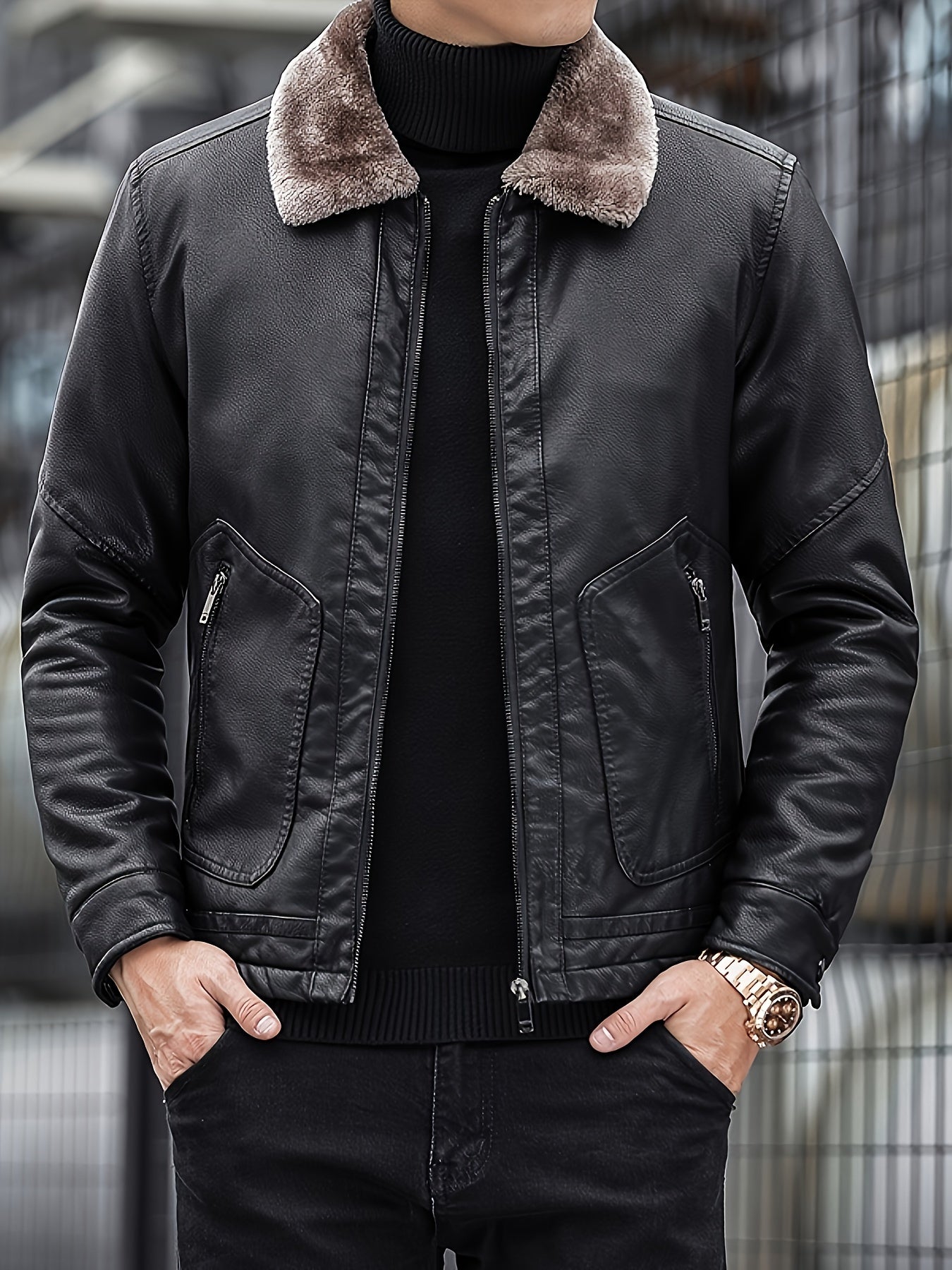 Men's Casual Fleece-Lined PU Leather Winter Jacket | Ideal for Winter