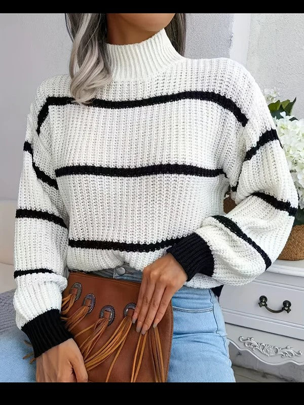 Women's Striped Wool Turtleneck Casual Knit Sweater | Perfect for Autumn/Winter