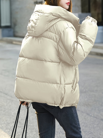 Women's Elegant Short Warm Hooded Puffer Jacket | Ideal for Winter