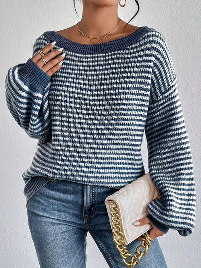 Women's Casual Striped Off-Shoulder Cashmere Pullover | Ideal for Winter