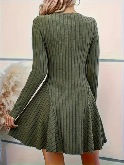 Women's Stylish Ribbed A-Line V-Neck Long Sleeve Formal Dress | Ideal for Summer