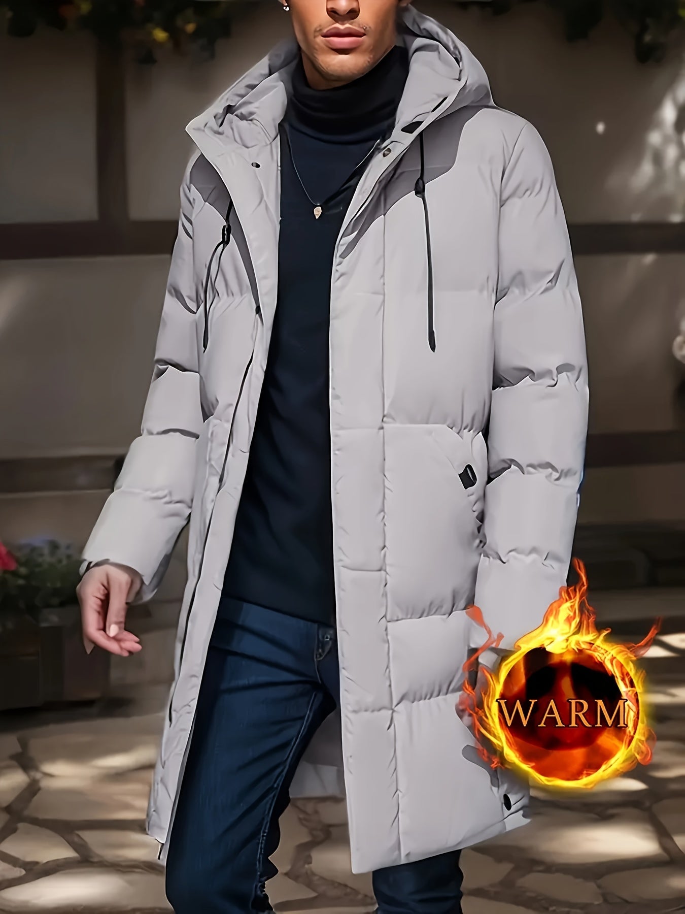 Men's Warm Solid Color Long Stand Collar Puffer Winter Jacket | Ideal for Winter