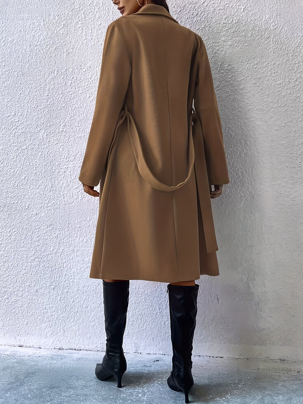 Women's Elegant Trench Coat with Belt in Solid Colour Polyester Fabric | Ideal for Winter