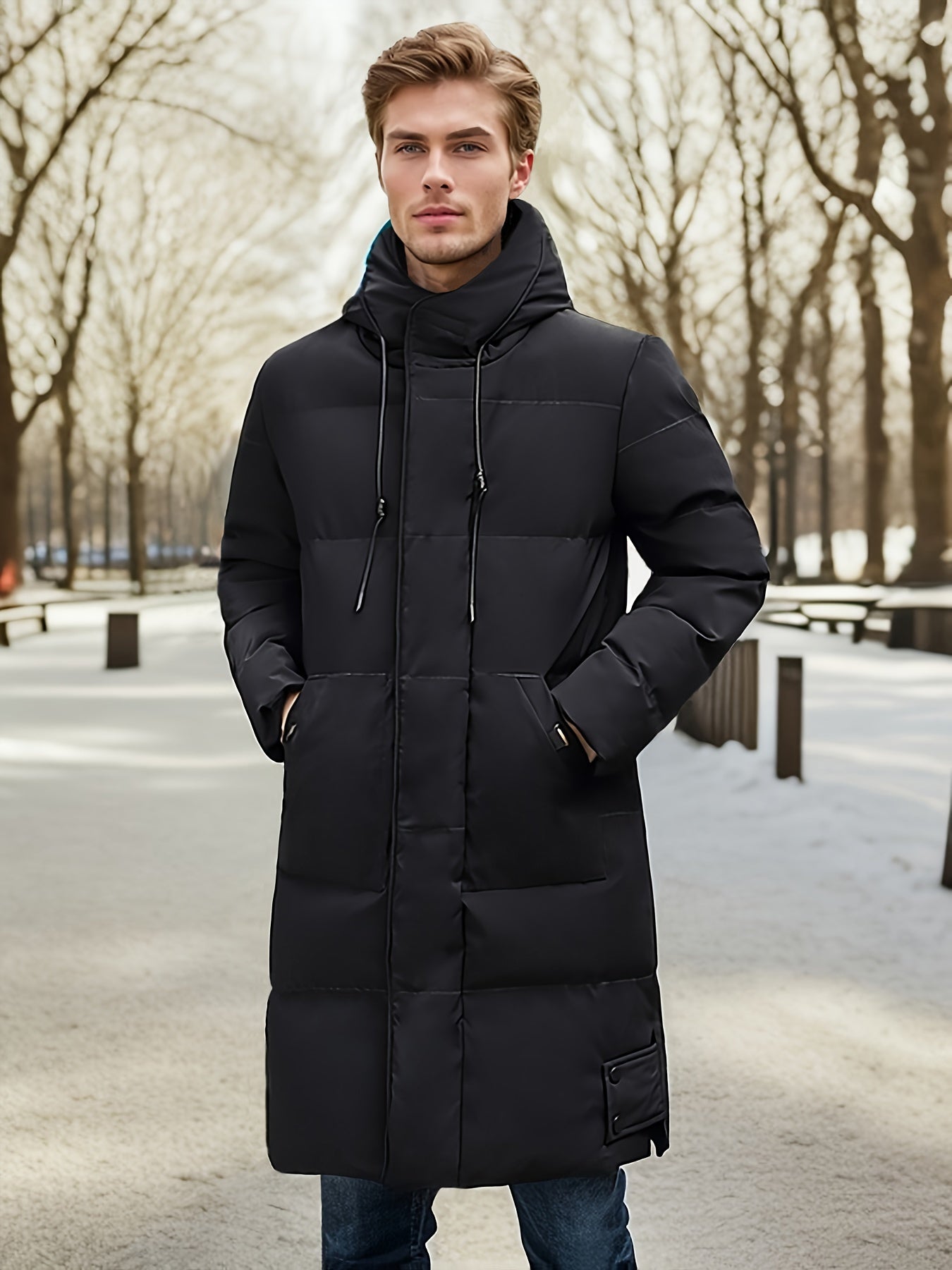 Men's Casual Black Cotton Hooded Winter Puffer Coat | Ideal for Winter