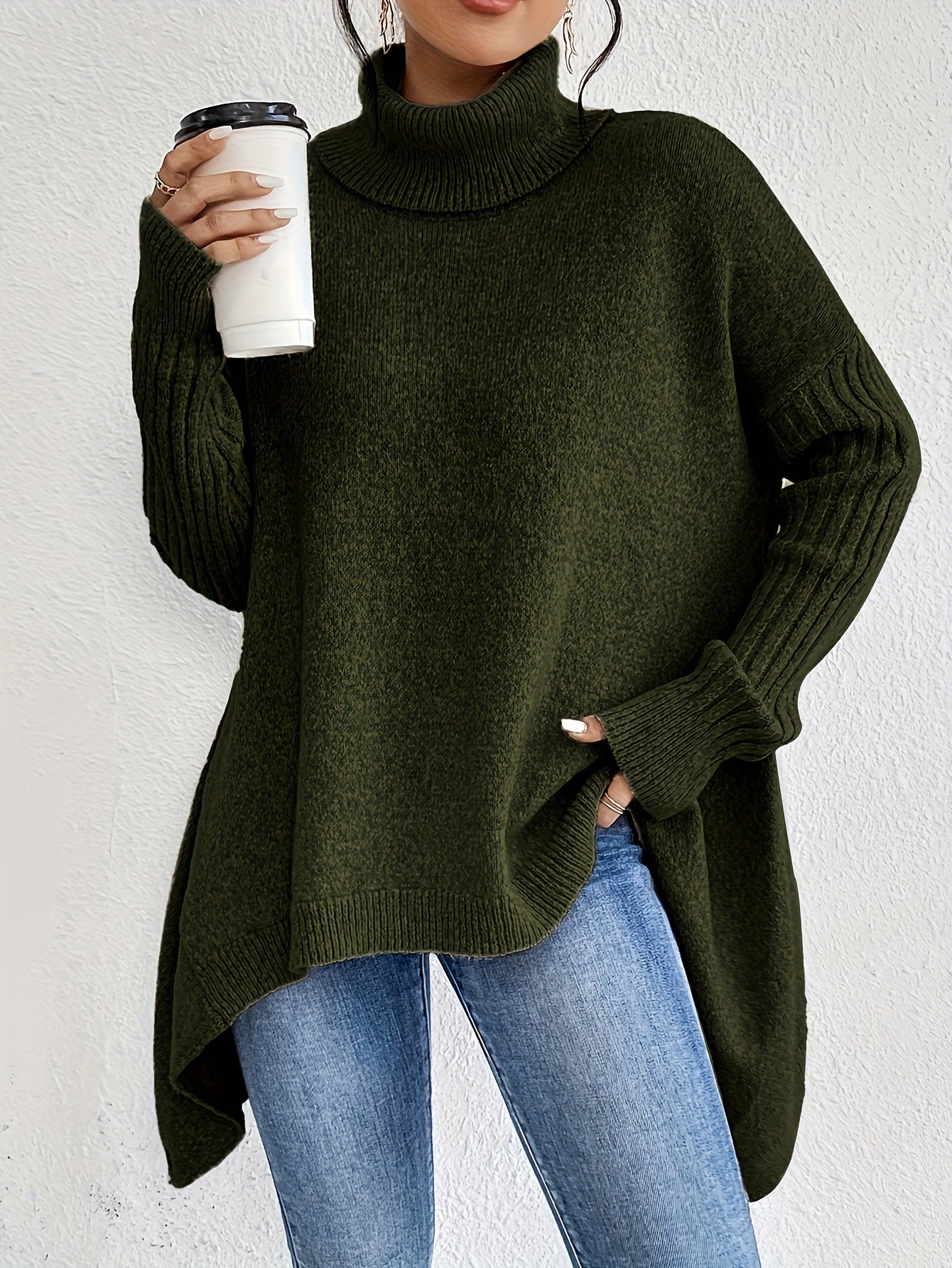 Women's Trendy Asymmetric Hem Turtleneck Sweater | Ideal for Winter