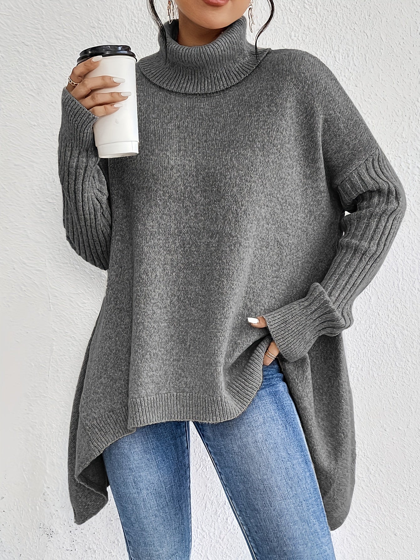 Women's Trendy Asymmetric Hem Turtleneck Sweater | Ideal for Winter