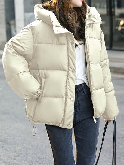 Women's Elegant Short Warm Hooded Puffer Jacket | Ideal for Winter