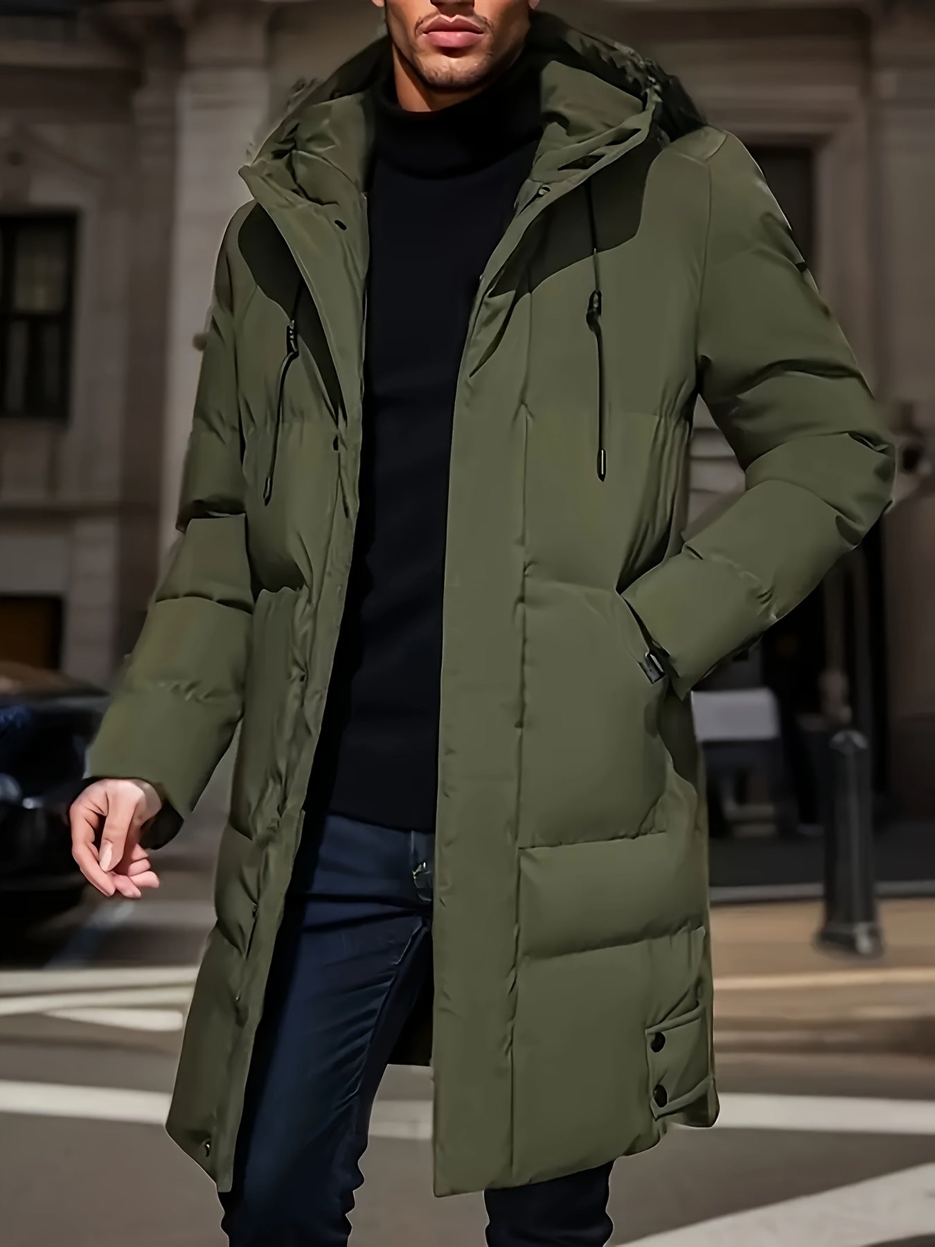 Men's Warm Solid Color Long Stand Collar Puffer Winter Jacket | Ideal for Winter