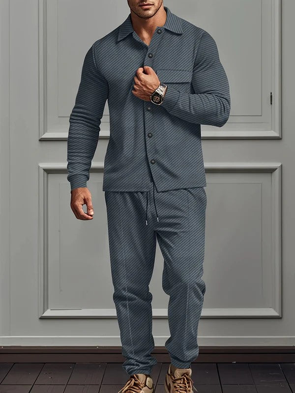 Men’s Casual Tracksuit with Polyester Blend Knit Jacket and Cotton Pants | Ideal for Autumn