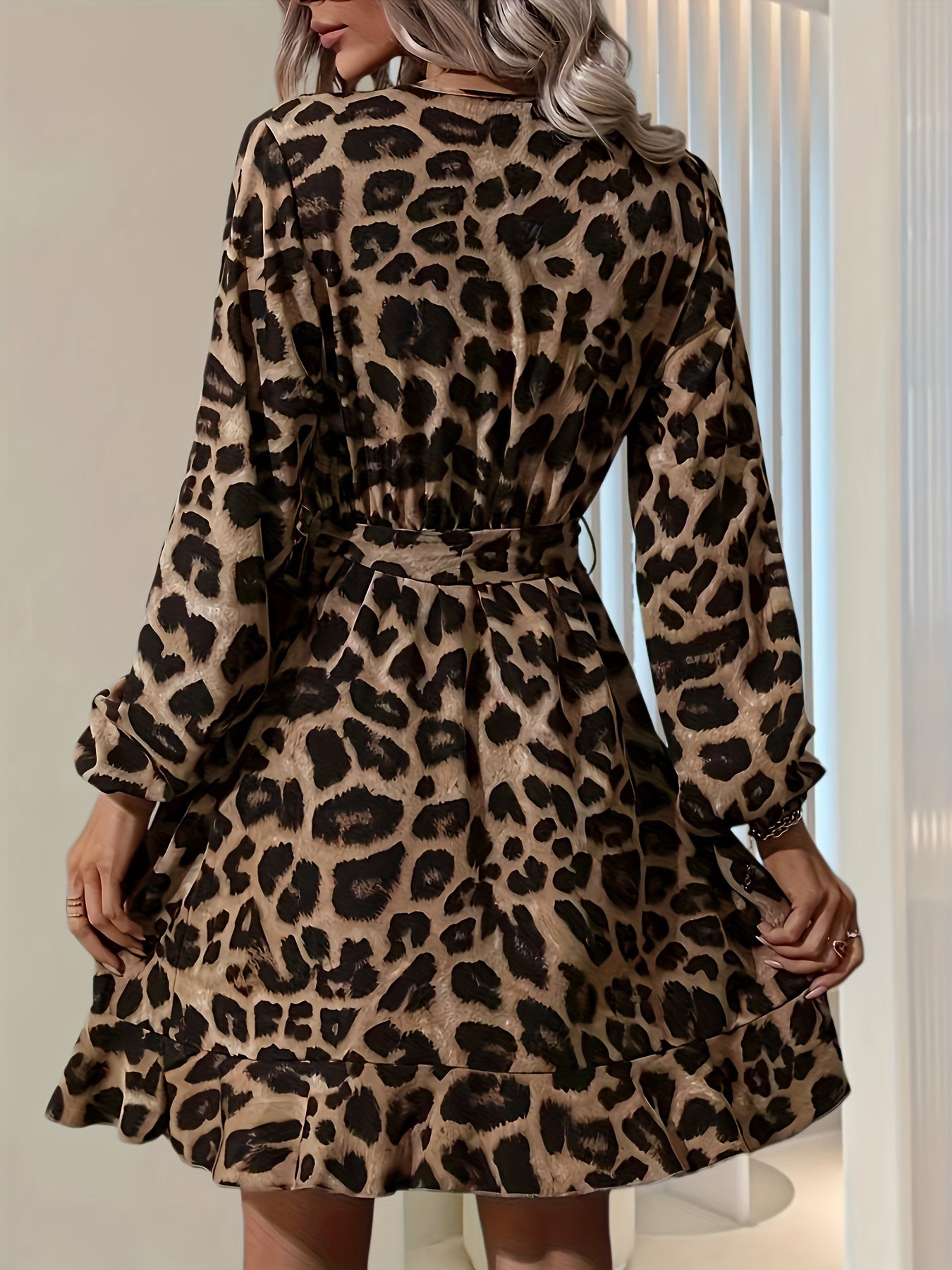 Women's Leopard Print Surplice Neck Dress | Ideal for Summer