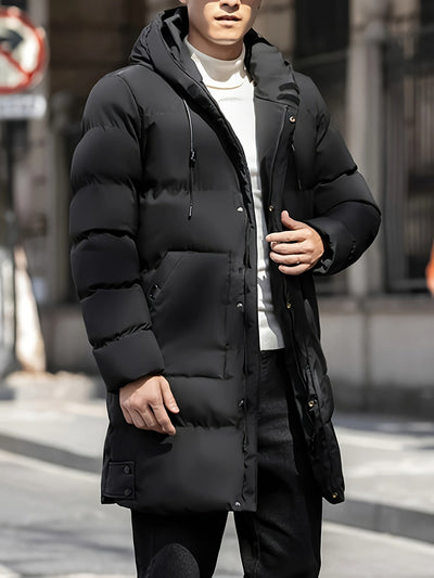 Men's Casual Long Hooded Winter Puffer Coat | Ideal for Winter