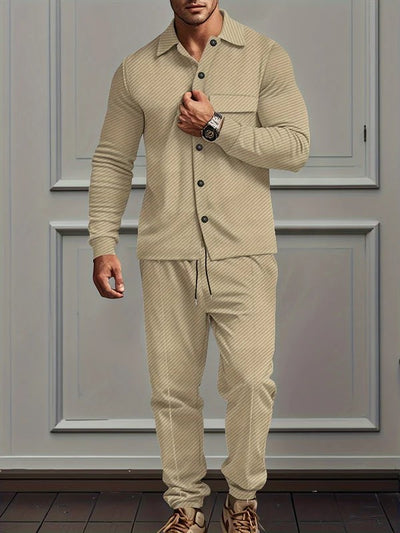 Men’s Casual Tracksuit with Polyester Blend Knit Jacket and Cotton Pants | Ideal for Autumn