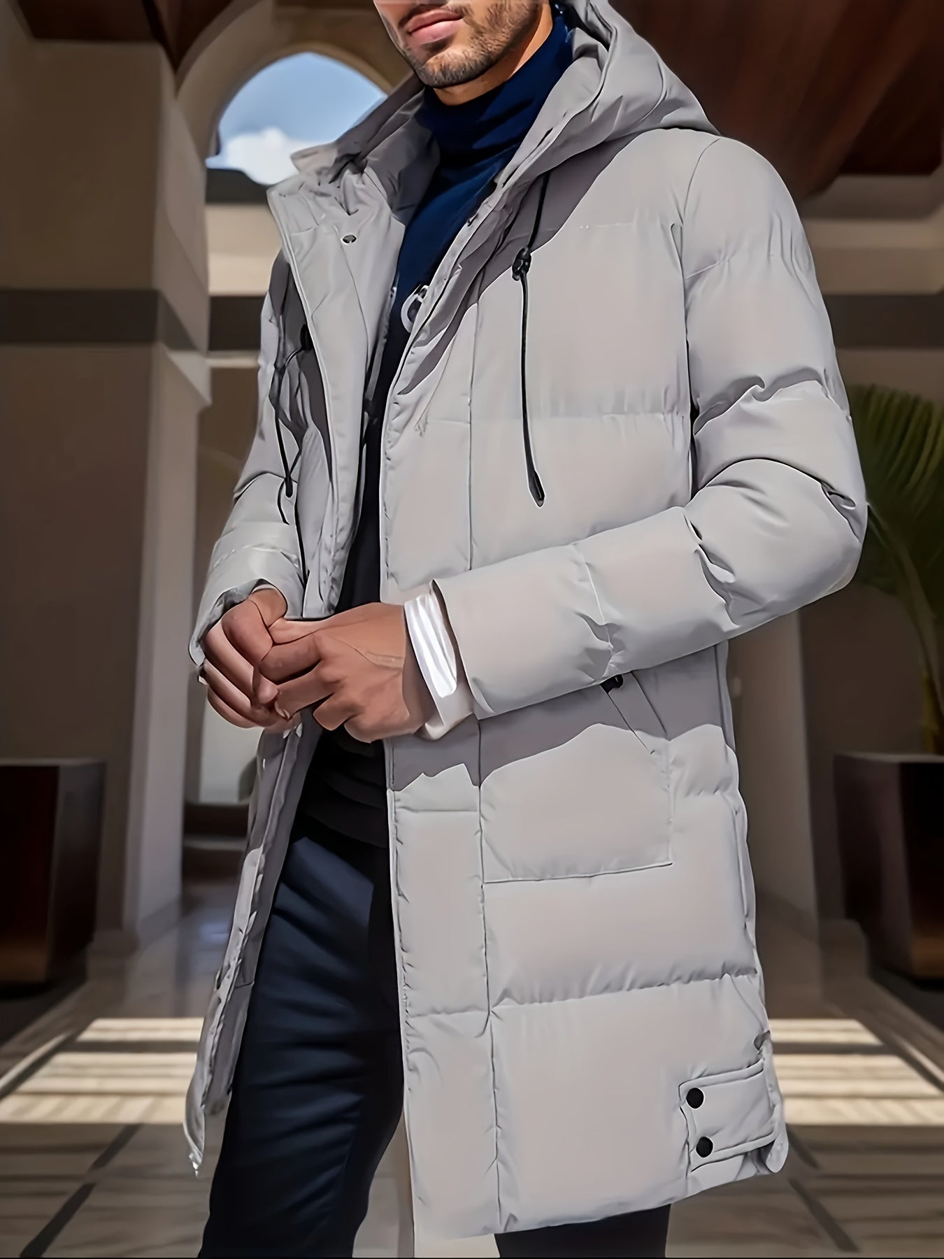 Men's Warm Solid Color Long Stand Collar Puffer Winter Jacket | Ideal for Winter