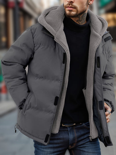 Men's Casual Hooded Down Puffer Winter Coat with Pockets | Ideal for Winter