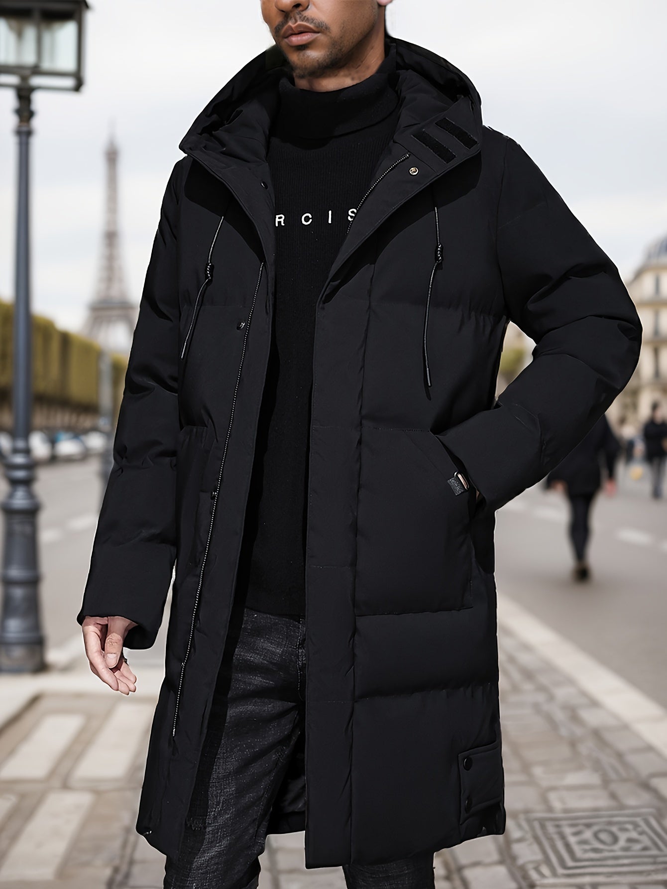 Men's Warm Black Puffer Winter Coat with Hood | Ideal for Winter