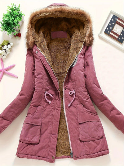 Women's Stylish Warm Fleece Parka Winter Jacket with Faux Fur | Perfect for Winter