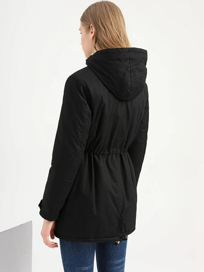 Women's Casual Knee-Length Black Fleece Winter Jacket | Ideal for Winter and Fall