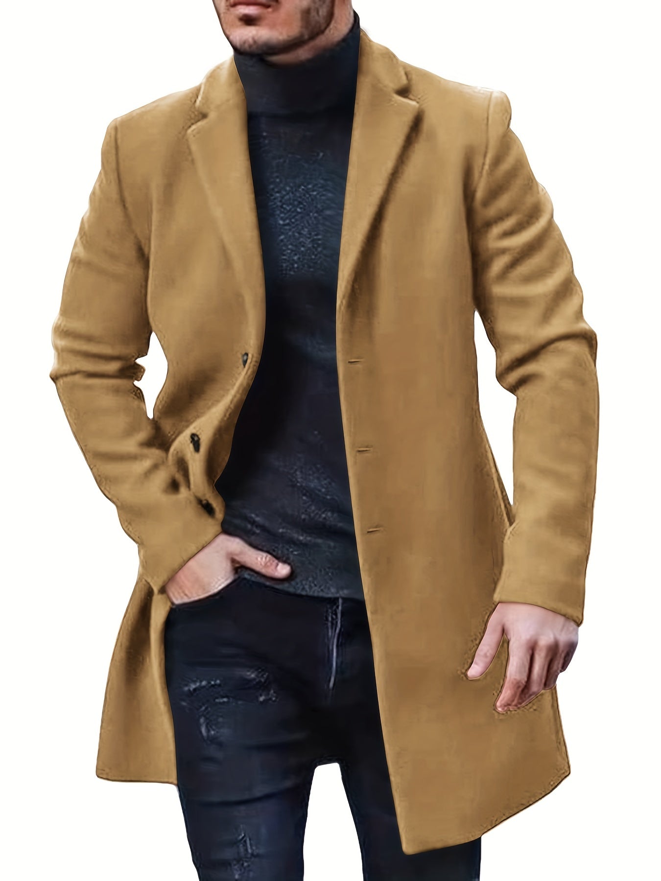 Men's Casual Trench Coat with Button Down and Midlength Design | Ideal for Winter