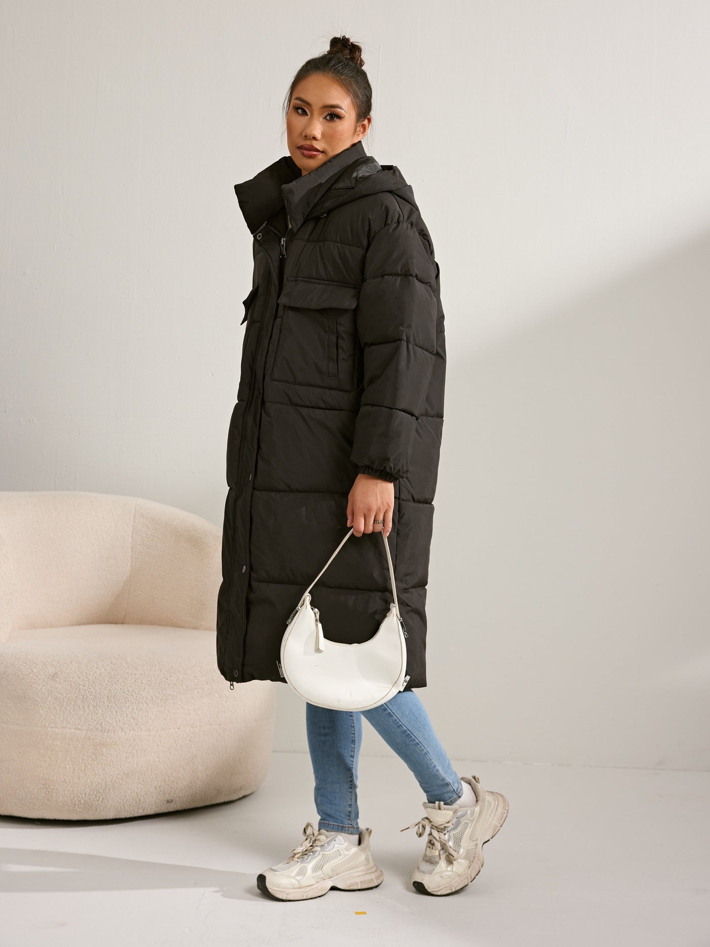 Women's Elegant Long Over-the-Knee Puffer Coat | Ideal for Winter