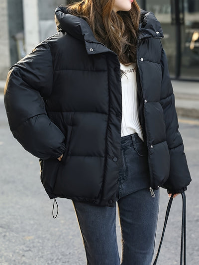 Women's Elegant Short Warm Hooded Puffer Jacket | Ideal for Winter