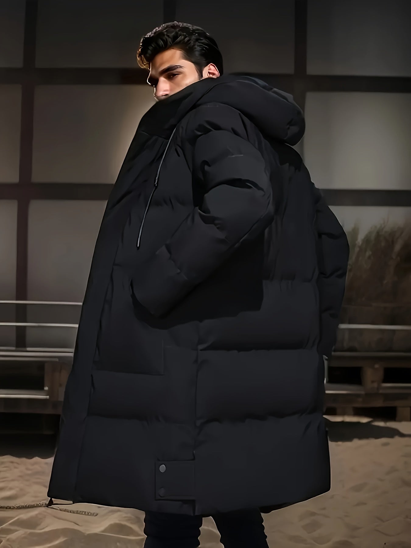 Men's Warm Solid Color Long Stand Collar Puffer Winter Jacket | Ideal for Winter