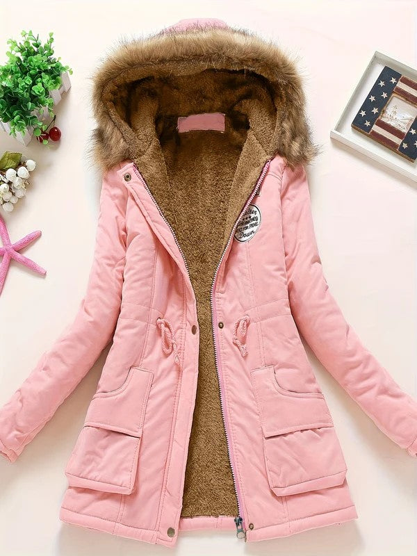 Women's Stylish Warm Fleece Parka Winter Jacket with Faux Fur | Perfect for Winter