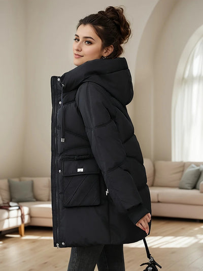 Women's Stylish Mid-Length Puffer Jacket | Perfect for Winter and Fall