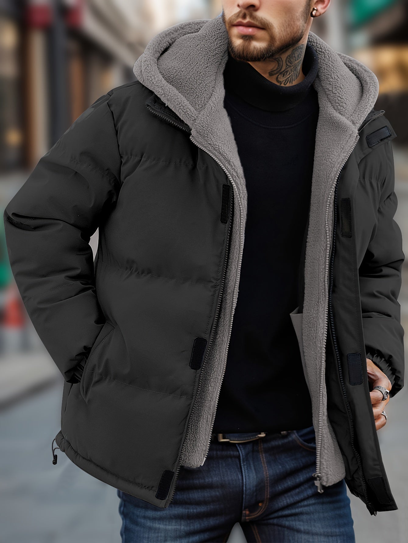 Men's Casual Color Block Fleece Winter Jacket | Ideal for Winter