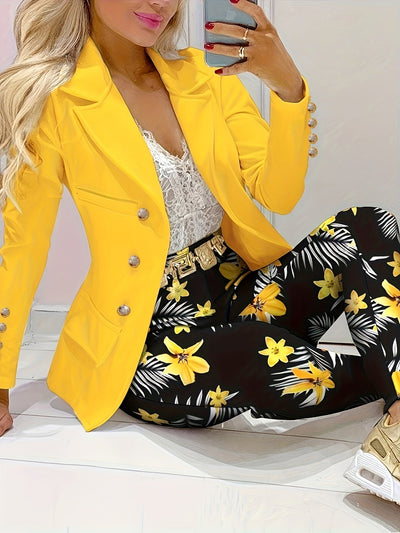 Women's Elegant Yellow Floral Print Blazer Co-ord Set | Ideal for Everyday Wear