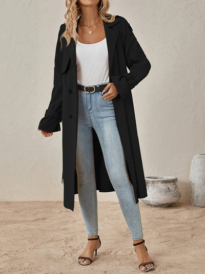 Elegant Women’s Long Sleeve Solid Color Trench Coat | Perfect for Autumn