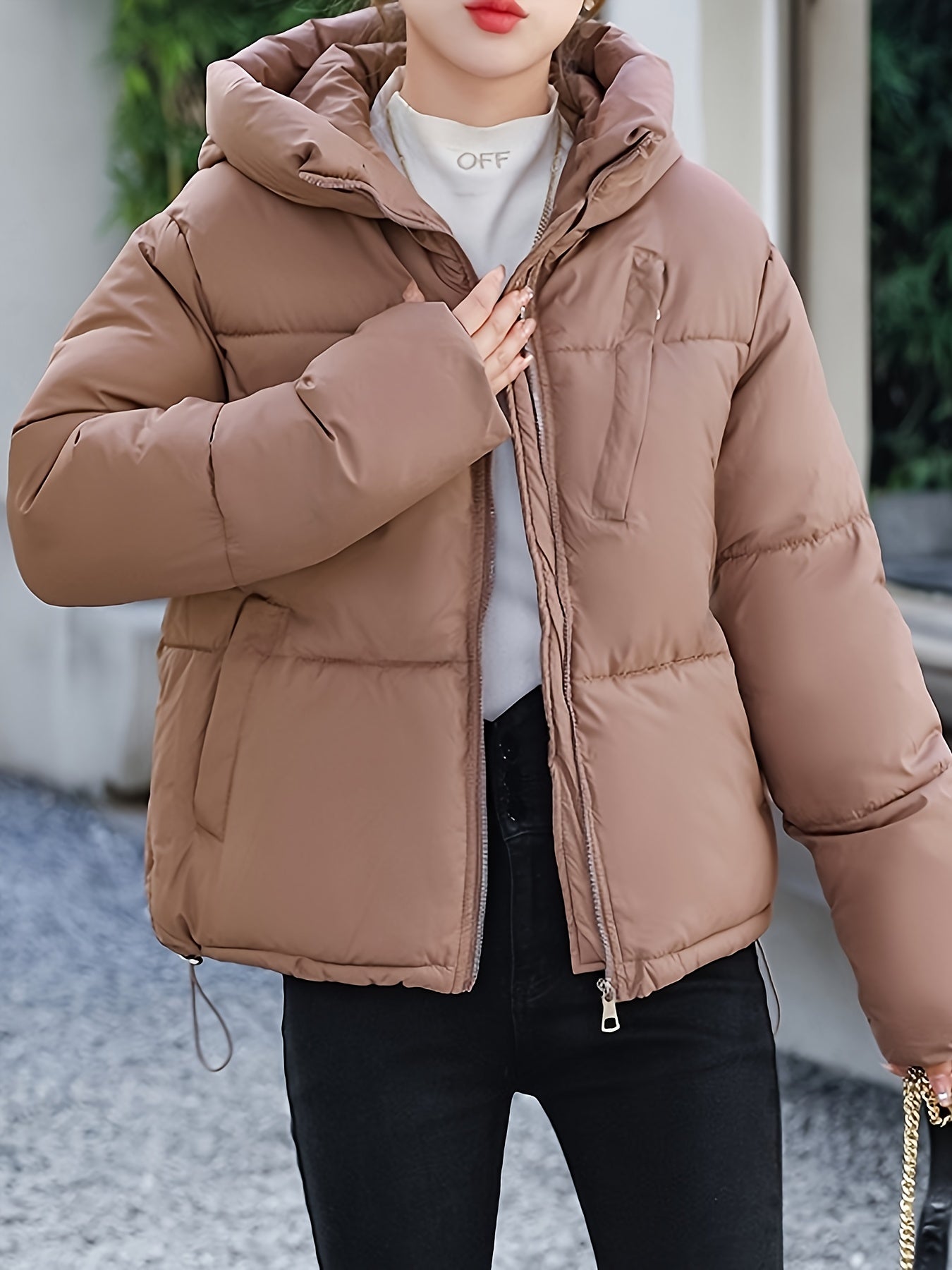 Women's Elegant Hooded Short Puffer Jacket | Ideal for Winter and Fall