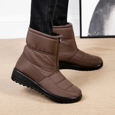 Women's Stylish Flat Waterproof Snow Boots with Front Zipper | Ideal for Everyday Wear