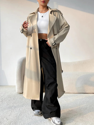 Women's Stylish Long Double Breasted Trench Coat | Perfect for Winter and Fall