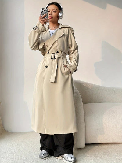 Women's Stylish Long Double Breasted Trench Coat | Perfect for Winter and Fall