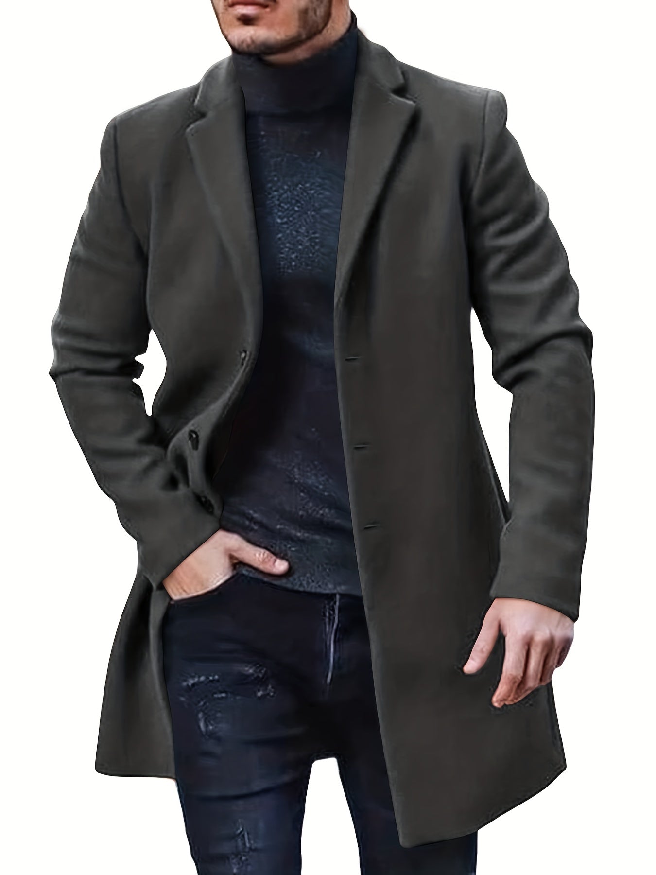 Men's Casual Trench Coat with Button Down and Midlength Design | Ideal for Winter