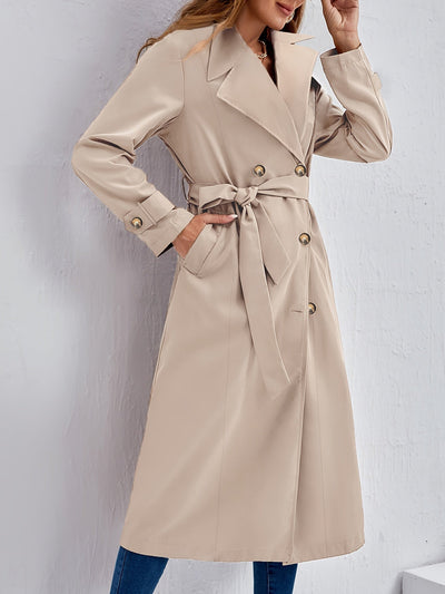 Women's Stylish Double-Button Belted Trench Coat with Long Sleeves and Solid Color | Perfect for Winter