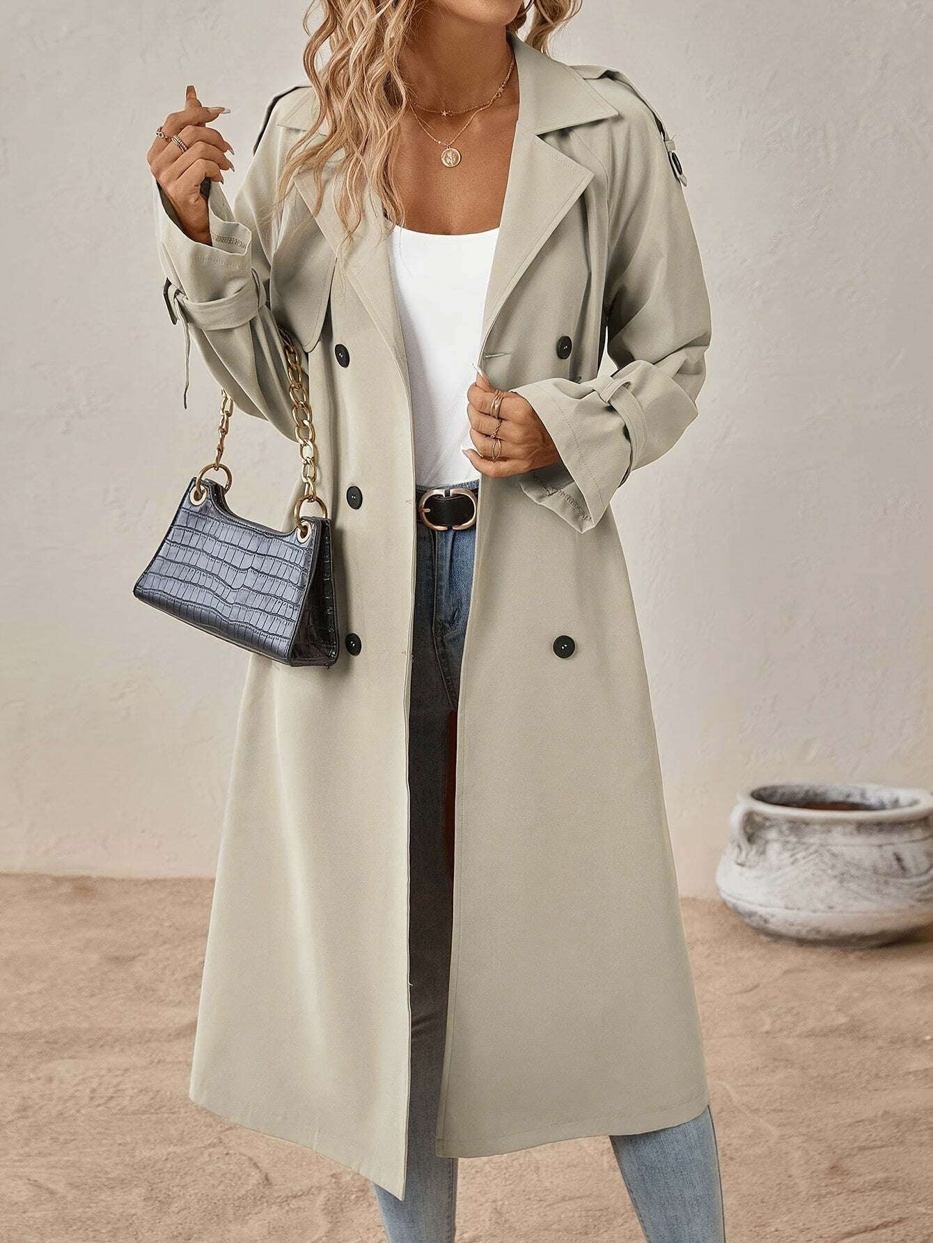 Elegant Women’s Long Sleeve Solid Color Trench Coat | Perfect for Autumn