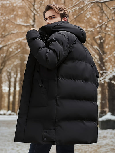 Casual Mid-Length Hooded Puffer Non-Stretch Zipper Placket Winter Jacket for Men | Ideal for Winter