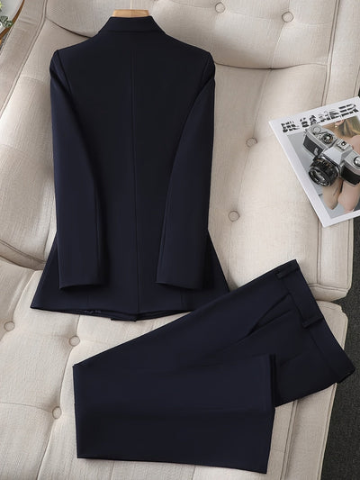 Women's Elegant Navy Blue Double-Breasted Blazer Co-ord Set | Ideal for Everyday Wear