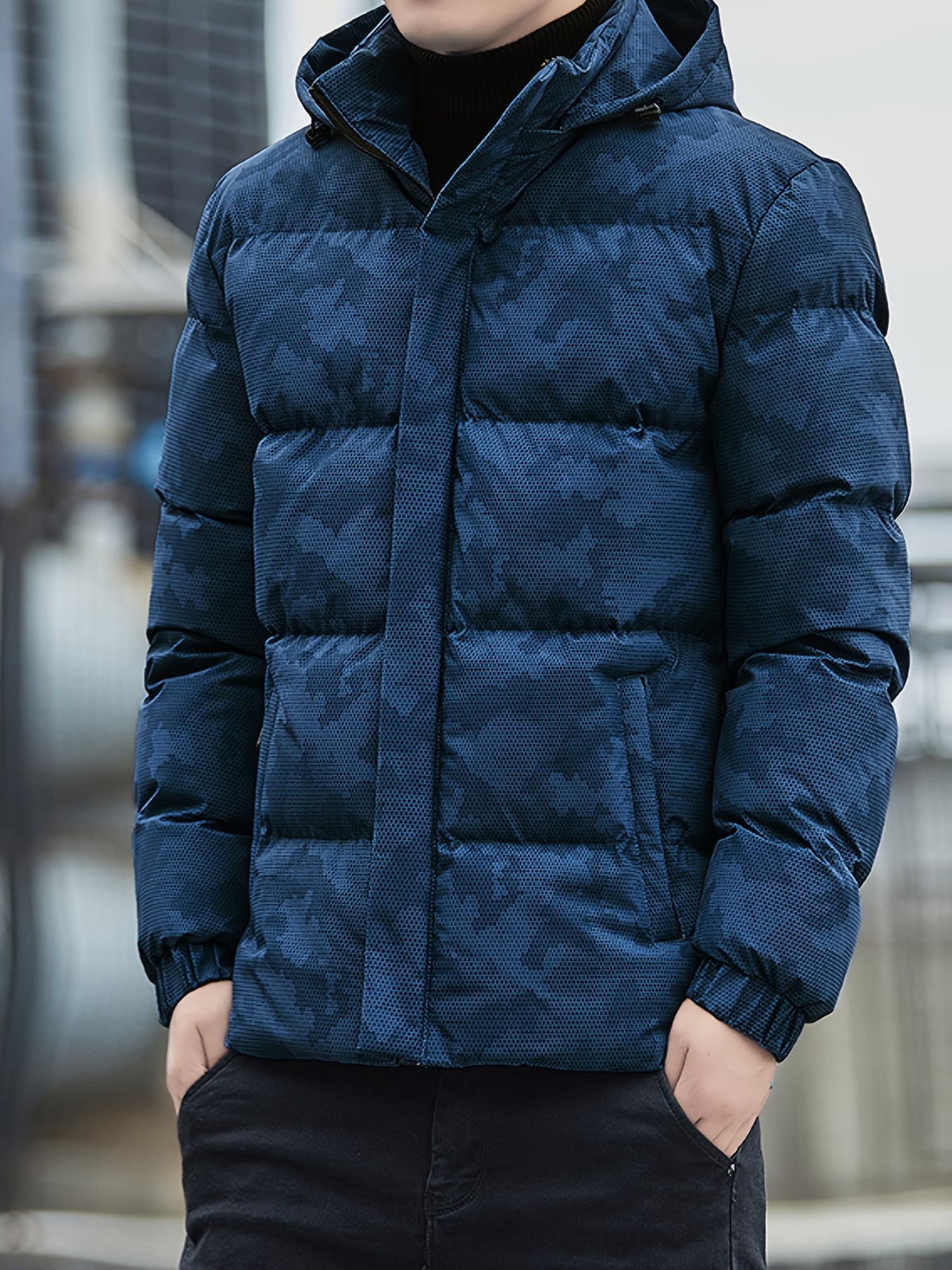 Men's Casual Padded Winter Jacket with Zip-Up and Hood | Ideal for Winter