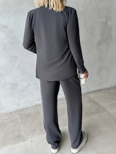 Women's Casual Dark Grey Belted Blazer and Trousers Co-ord Set | Ideal for Everyday Wear