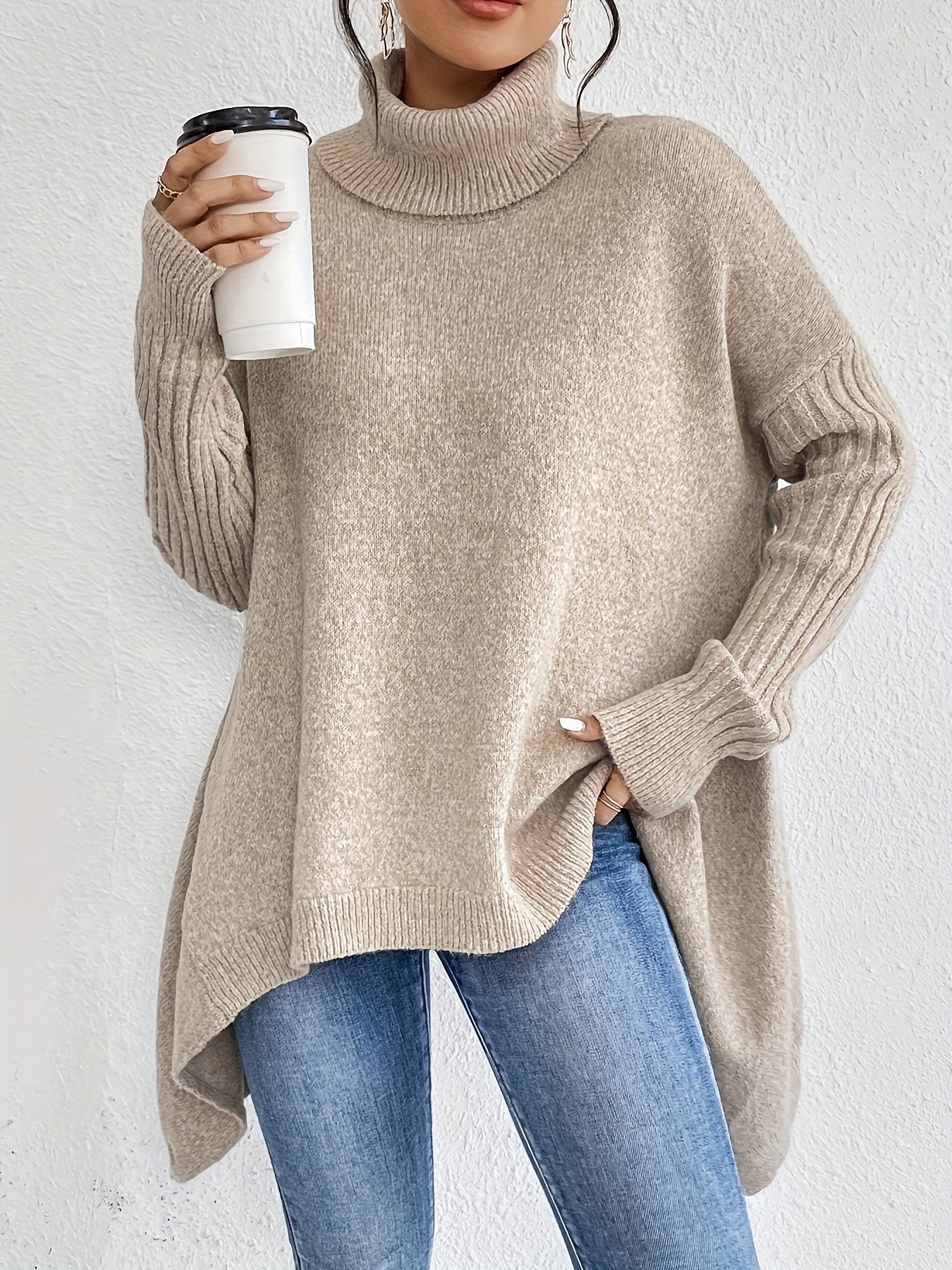 Women's Trendy Asymmetric Hem Turtleneck Sweater | Ideal for Winter