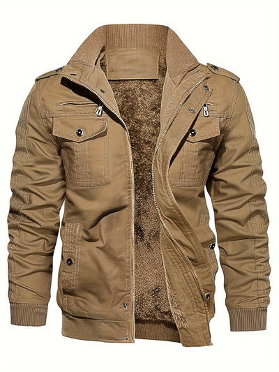 Men's Casual Long Sleeve Zip-Up Retro Stand Collar Winter Jacket | Ideal for Winter