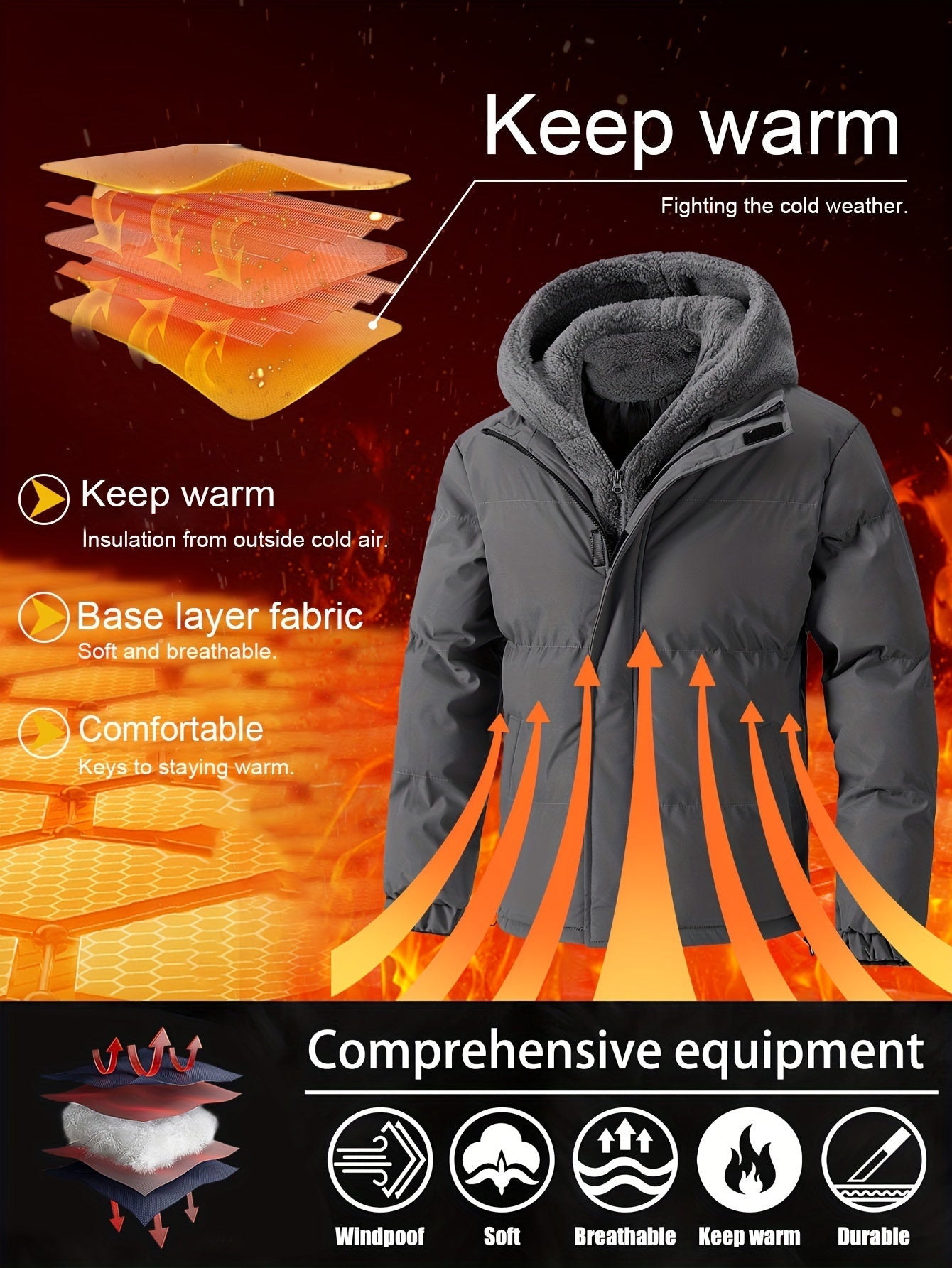 Men's Casual Color Block Fleece Winter Jacket | Ideal for Winter