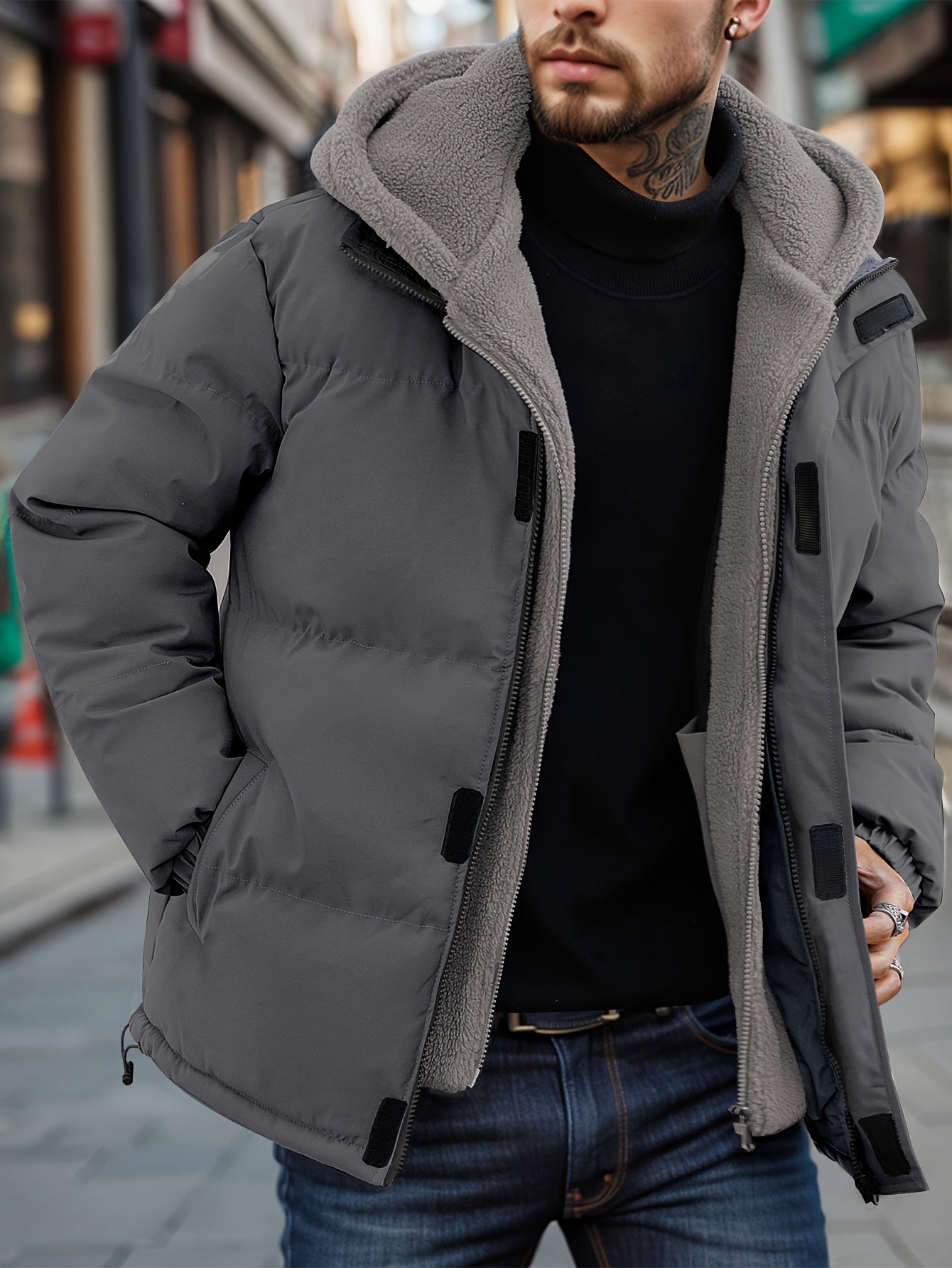 Men's Casual Color Block Fleece Winter Jacket | Ideal for Winter