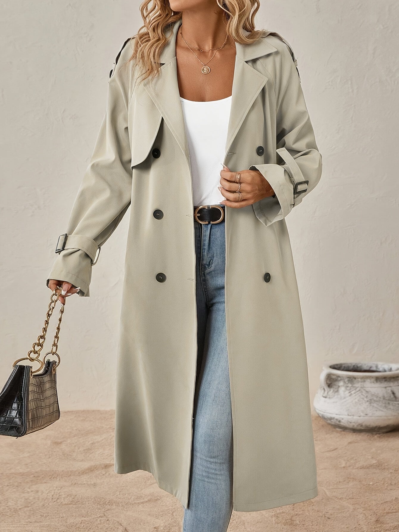 Elegant Women’s Long Sleeve Solid Color Trench Coat | Perfect for Autumn