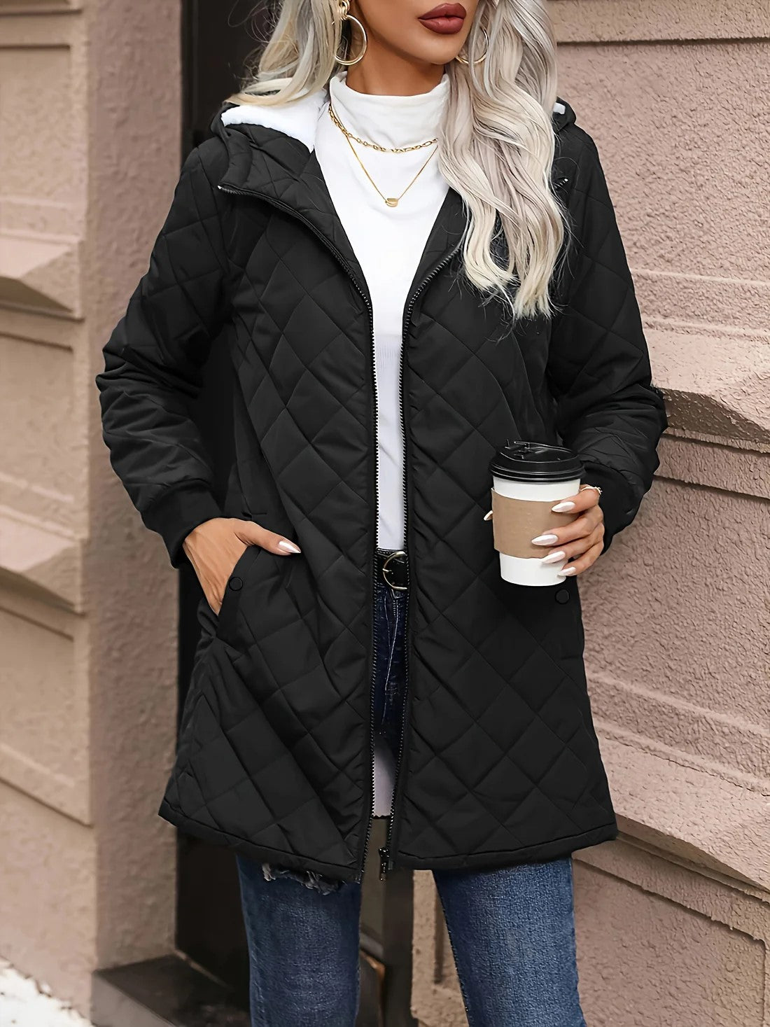 Women's Stylish Black Hooded Fleece Parka Jacket | Ideal for Winter