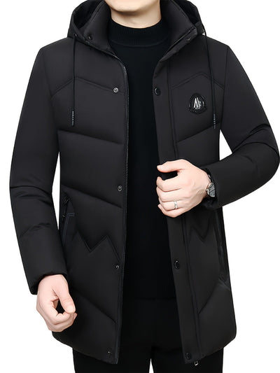 Men's Warm Black Thick Hooded Winter Puffer Coat | Ideal for Winter